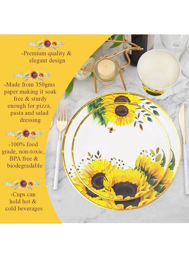 Yara Sunflower Birthday Party Decorations Tableware Set With Paper Plates Cups & Napkins Spring Yellow Party Supplies For Baby Shower Bridal Shower & Wedding Decor Serves 24 - Image 2