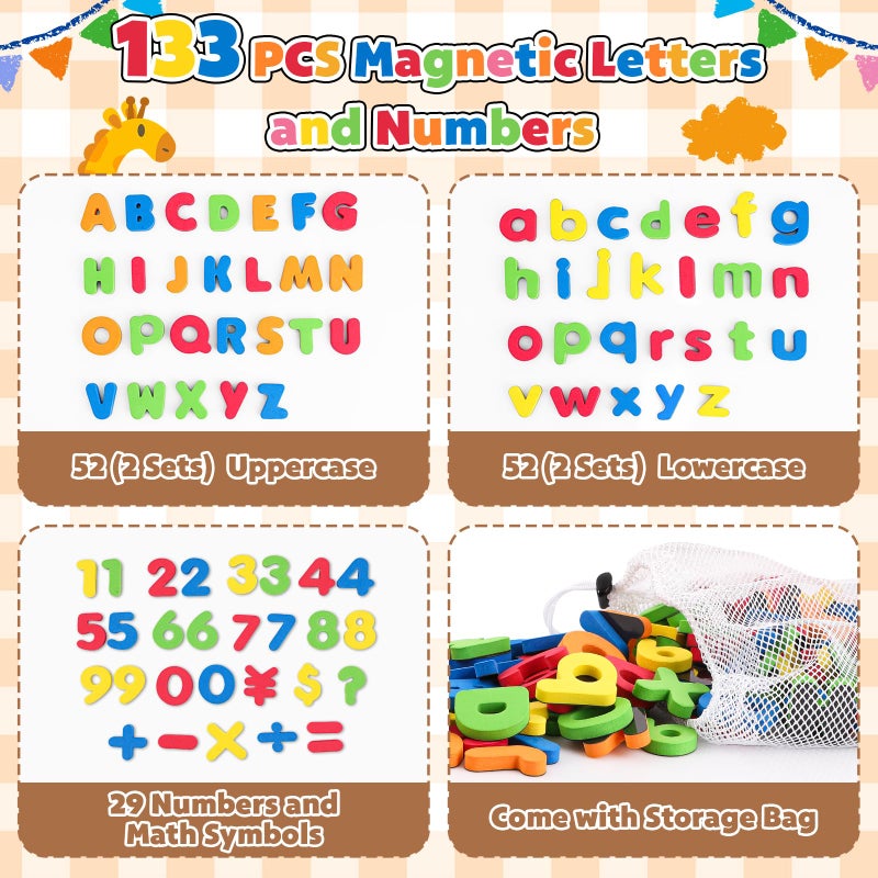 GINMIC Magnetic Letters and Numbers with Magnet Board, Alphabet ABC Magnets, Learning & Educational Toys - Uppercase Lowercase Math Symbols with Magnetic Whiteboard Chalkboard for Toddlers Kids - Image 2