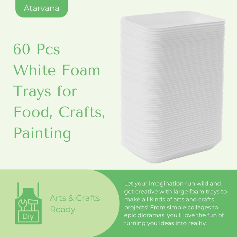 Atarvana 60pcs Crafts Foam Trays, White Meat Food Paint and Ink Mixing Trays for School Printmaking, DIY Crafts, Disposable Fruit, BBQ Grill Roast Food Plates - Image 2