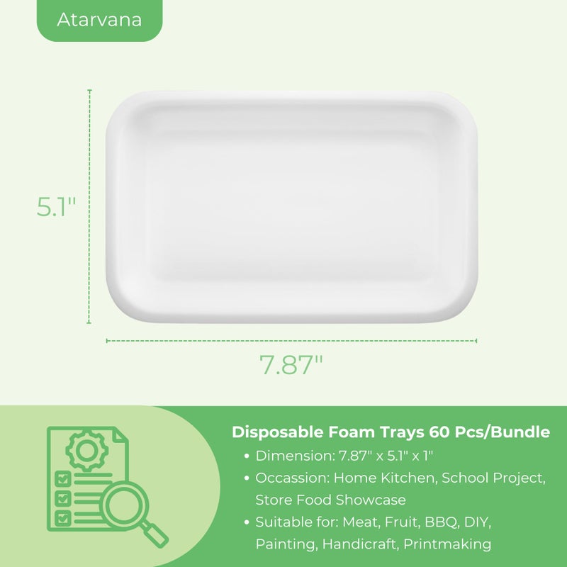 Atarvana 60pcs Crafts Foam Trays, White Meat Food Paint and Ink Mixing Trays for School Printmaking, DIY Crafts, Disposable Fruit, BBQ Grill Roast Food Plates - Image 4