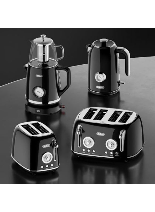 Feller Germany, Retro Style 2-Slice Toaster, 815 W, Steel Body, Steel Dust Cover & Bun Warmer,Defrost, Reheat & Cancel Function,Removable Crumb Tray, TO290, (Glossy Black) - Image 2