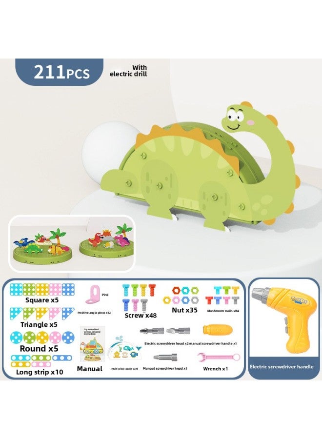 Children's Screw Toys Educational Assembly DIY Screw Toolbox Early Education Enlightenment Teaching Aids Boys And Girls Toys-Color:211pcs 【dinosaur World】 + Electric Screwdriver - Image 1