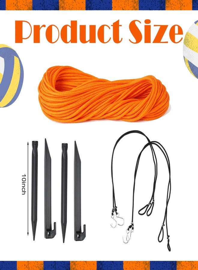 Woanger 30 x 60 ft Volleyball Boundary Rope Set Beach Volleyball Lines with 4 Square for Sports Beach Ball Grass Setup(Orange) - Image 2