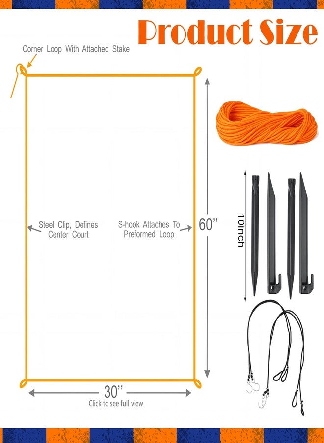 Woanger 30 x 60 ft Volleyball Boundary Rope Set Beach Volleyball Lines with 4 Square for Sports Beach Ball Grass Setup(Orange) - Image 3
