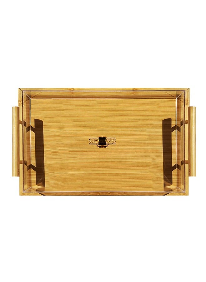 Majestic Extra-Large Rectangular Wooden Cake Tray with Acrylic Cover, Golden Handle – Serving Tray with Lid for Bread, Cake, Snacks, Size 46 x 31 x 11 cm - Image 3