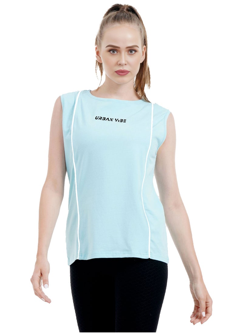 Selecta Now - Ladies Sleeveless Cotton T-Shirt Sky Blue Breathable Contrast Piping Tank Top Soft Stretchable Women’s T Shirt Ideal for Hot Climate - Image 1