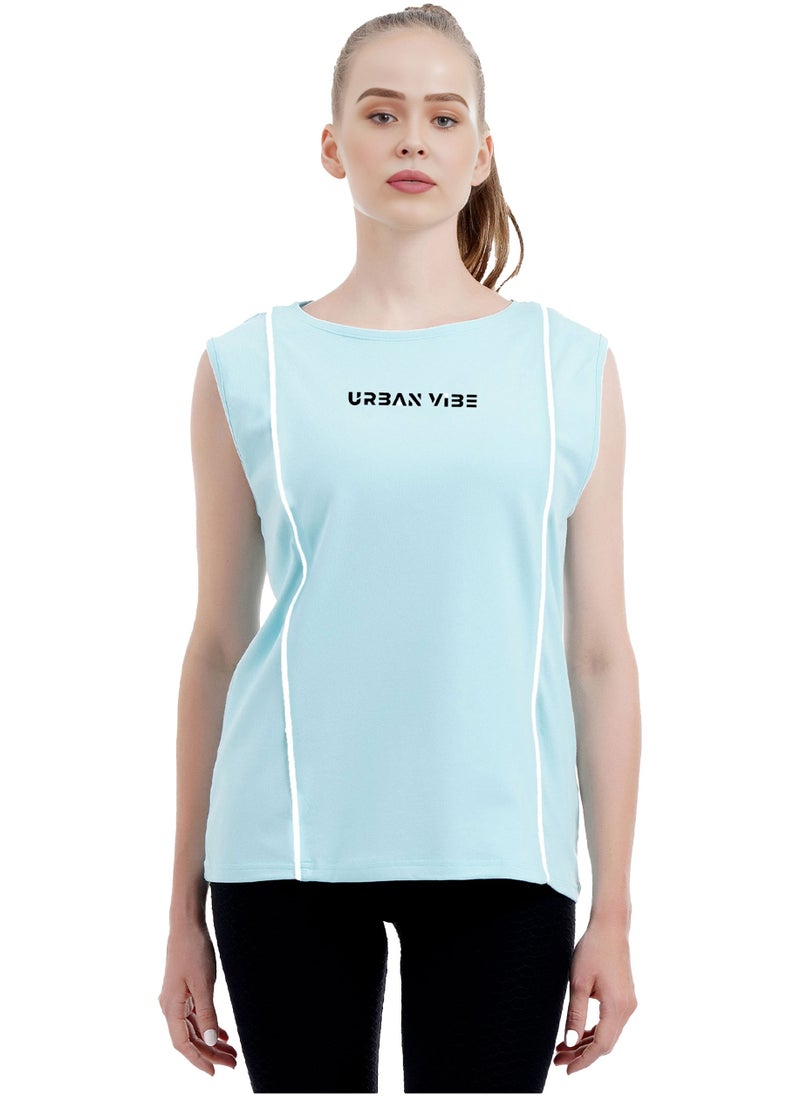 Selecta Now - Ladies Sleeveless Cotton T-Shirt Sky Blue Breathable Contrast Piping Tank Top Soft Stretchable Women’s T Shirt Ideal for Hot Climate - Image 1