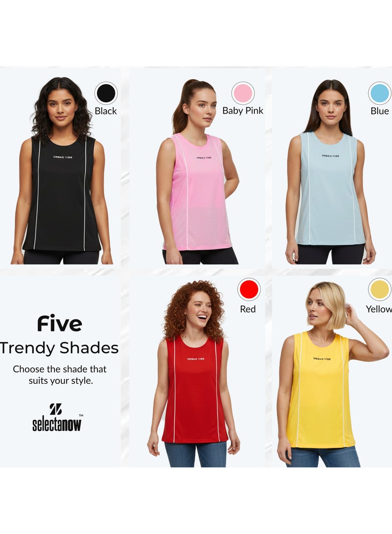 Selecta Now Ladies Sleeveless Cotton T-Shirt Sky Blue Breathable Contrast Piping Tank Top Soft Stretchable Women’s T Shirt Ideal for Hot Climate - Image 5
