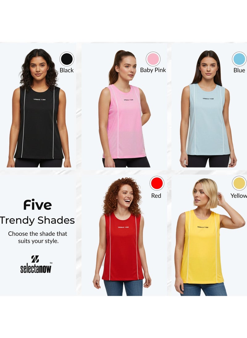 Selecta Now Ladies Sleeveless Cotton T-Shirt Sky Blue Breathable Contrast Piping Tank Top Soft Stretchable Women’s T Shirt Ideal for Hot Climate - Image 5