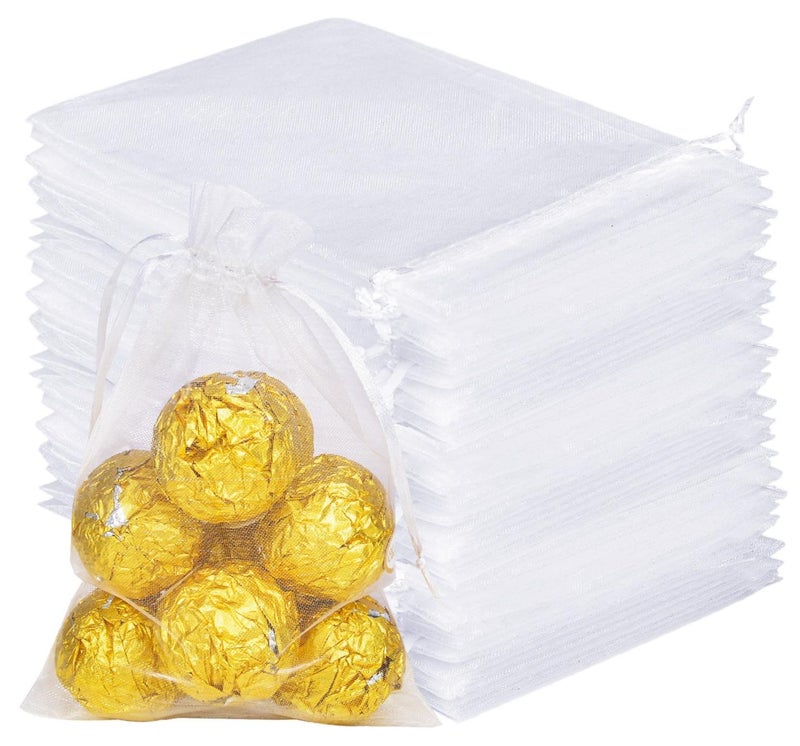 KUTONTECH Organza Gift Bags, 4x6 inch White Sheer Gift Bags with Drawstring, Premium Mesh Gift Wrap Bags for Wedding Party Christmas Thanksgiving Favor, Jewelry Toys Candy Sample Collection(50pcs). - Image 1