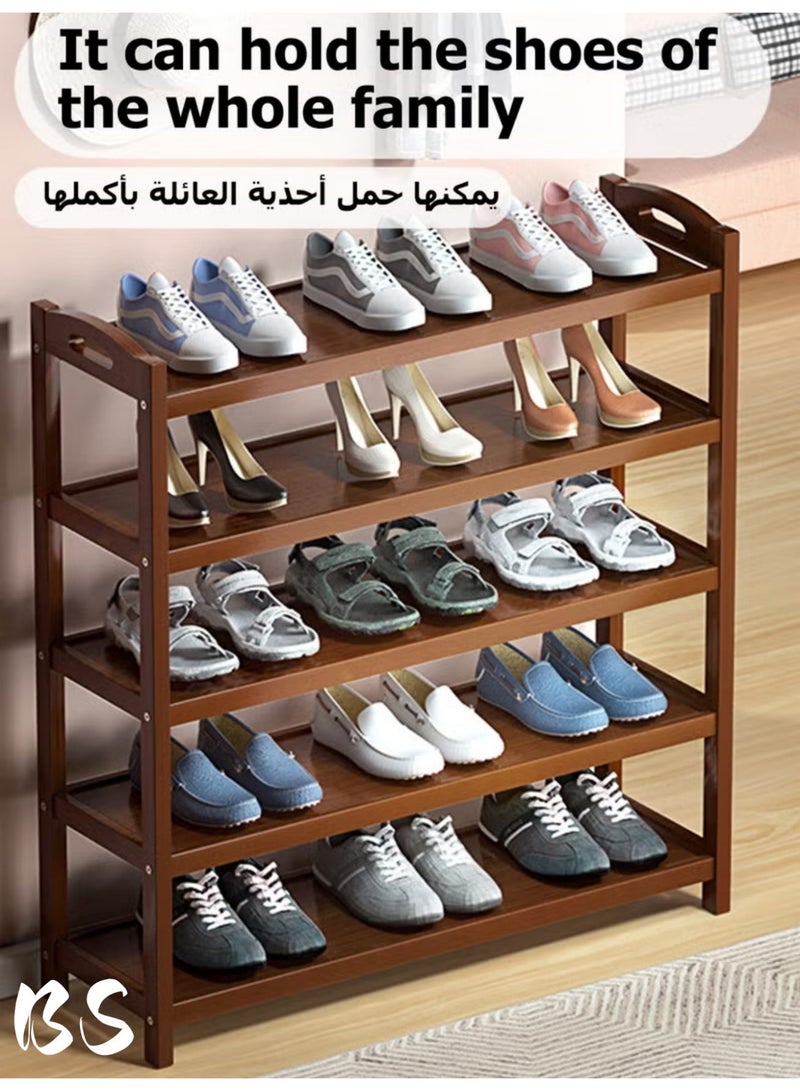 بي إس رف أحذية من الخيزران الطبيعي بخمس طبقات | مادة الخيزران الصديقة للبيئة والصحية | رف تخزين مستقل قابل للتكديس | رف أحذية منزلي بسيط | رف تخزين متعدد الوظائف | 87 × 60 × 24 سم - Image 5