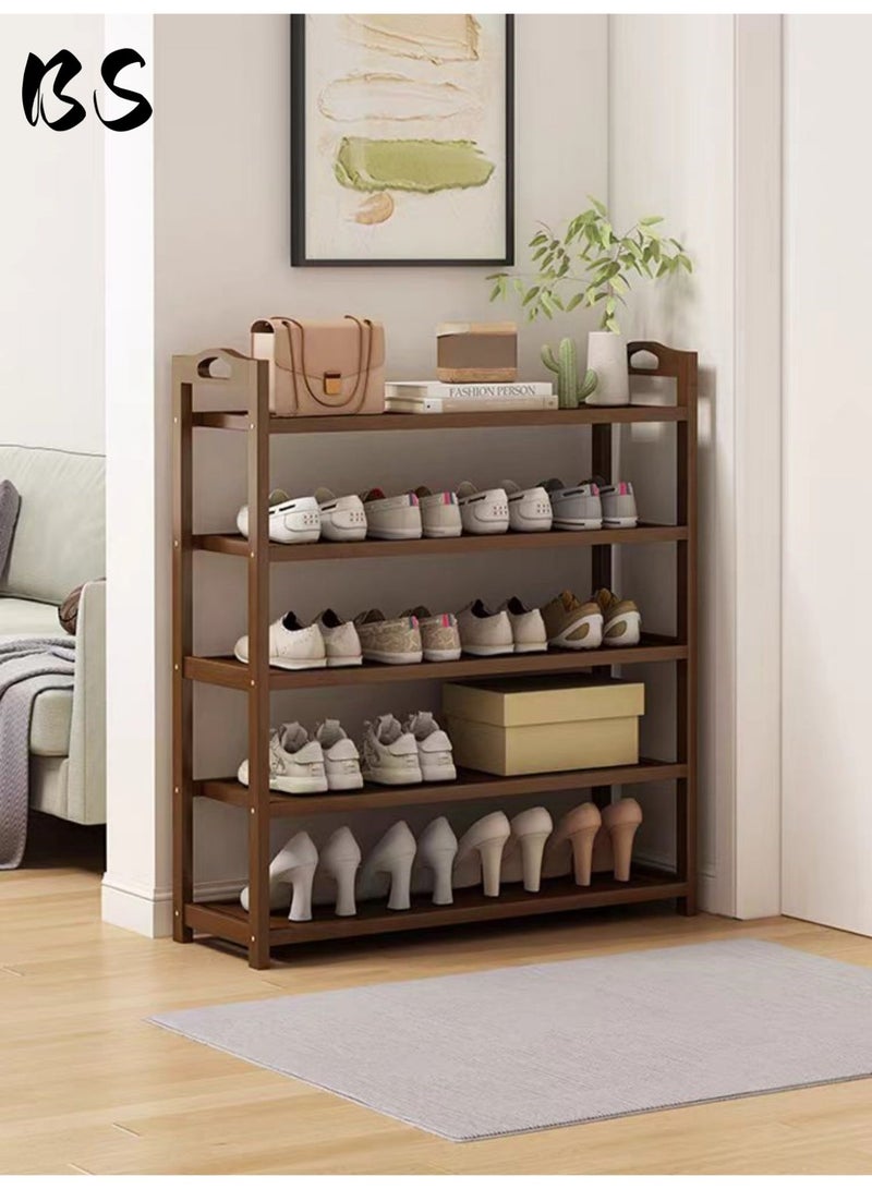بي إس رف أحذية من الخيزران الطبيعي بخمس طبقات | مادة الخيزران الصديقة للبيئة والصحية | رف تخزين مستقل قابل للتكديس | رف أحذية منزلي بسيط | رف تخزين متعدد الوظائف | 87 × 60 × 24 سم - Image 2