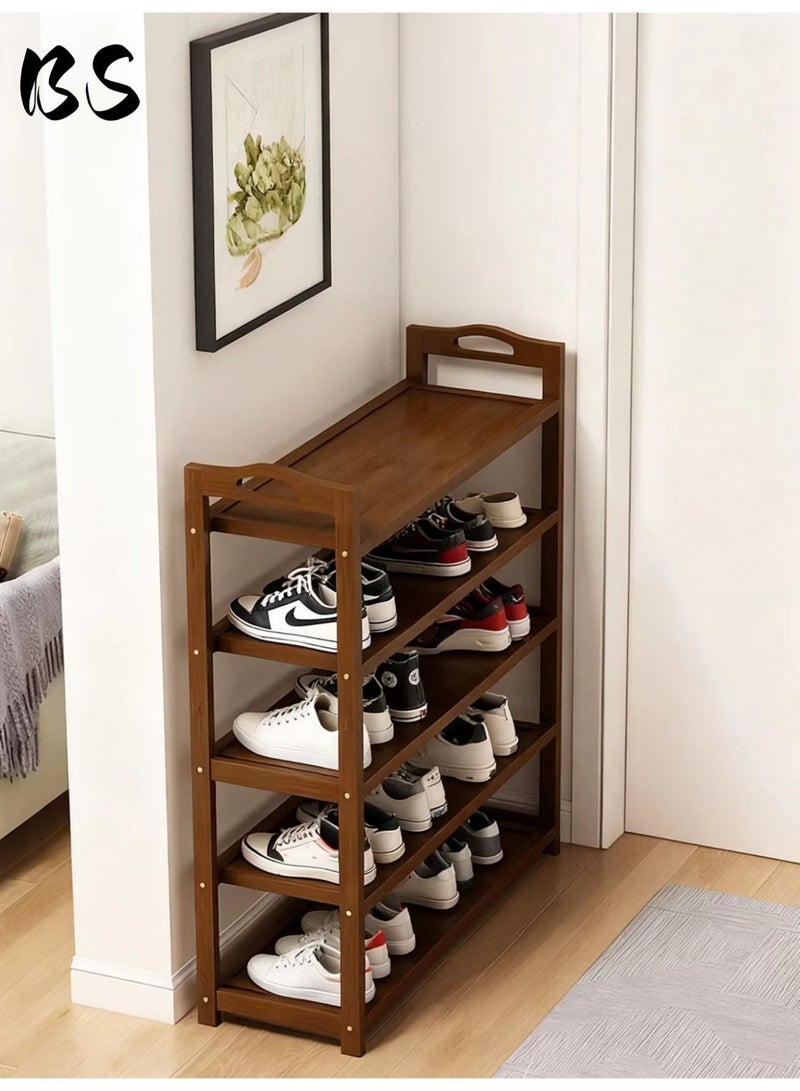 بي إس رف أحذية من الخيزران الطبيعي بخمس طبقات | مادة الخيزران الصديقة للبيئة والصحية | رف تخزين مستقل قابل للتكديس | رف أحذية منزلي بسيط | رف تخزين متعدد الوظائف | 87 × 60 × 24 سم - Image 3