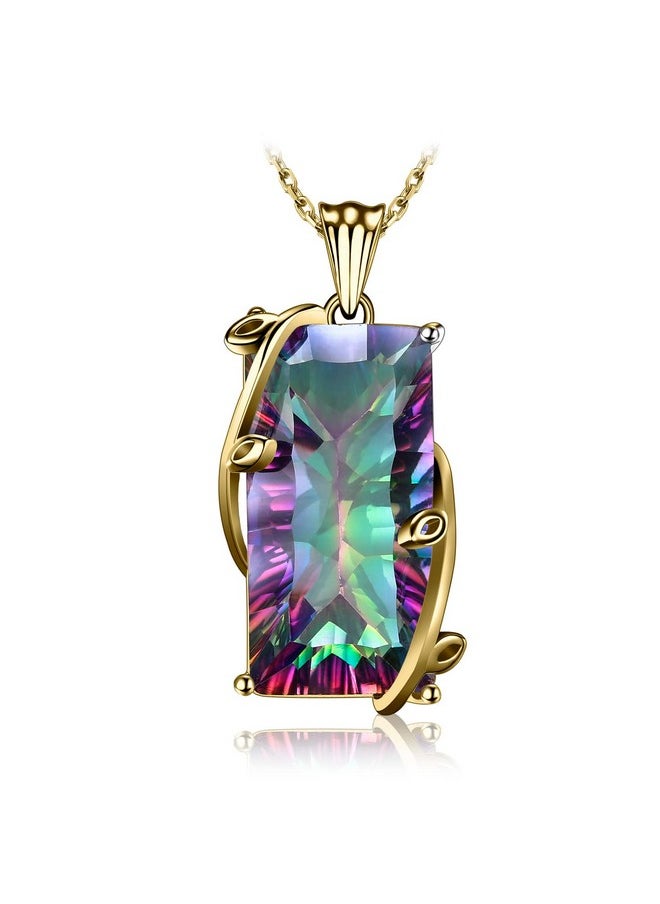 JewelryPalace - Huge 15Ct Concave Cut Natural Rainbow Quartz Pendant Necklace For Women 925 Sterling Silver 14K Yellow Gold Plated Multicolor Gemstone Statement Necklace 18 Inches Chain - Image 1