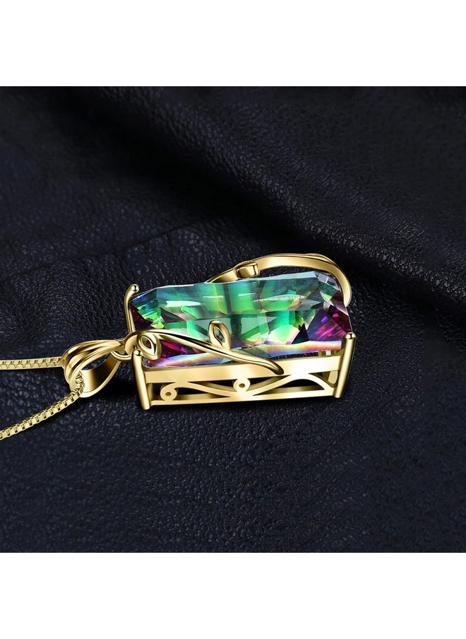 JewelryPalace - Huge 15Ct Concave Cut Natural Rainbow Quartz Pendant Necklace For Women 925 Sterling Silver 14K Yellow Gold Plated Multicolor Gemstone Statement Necklace 18 Inches Chain - Image 1