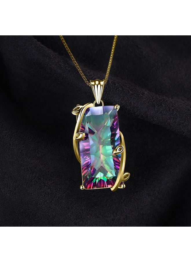 JewelryPalace - Huge 15Ct Concave Cut Natural Rainbow Quartz Pendant Necklace For Women 925 Sterling Silver 14K Yellow Gold Plated Multicolor Gemstone Statement Necklace 18 Inches Chain - Image 1