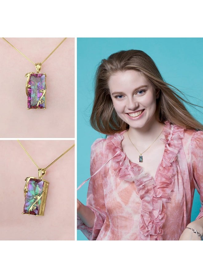 JewelryPalace - Huge 15Ct Concave Cut Natural Rainbow Quartz Pendant Necklace For Women 925 Sterling Silver 14K Yellow Gold Plated Multicolor Gemstone Statement Necklace 18 Inches Chain - Image 1