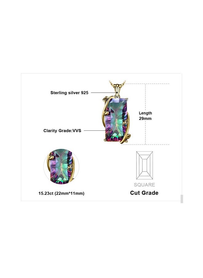 JewelryPalace - Huge 15Ct Concave Cut Natural Rainbow Quartz Pendant Necklace For Women 925 Sterling Silver 14K Yellow Gold Plated Multicolor Gemstone Statement Necklace 18 Inches Chain - Image 1