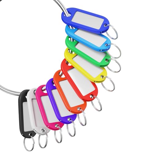Eowllo 70 Pcs Plastic Colored Key Ring Tags with Labels Key Tags IdentifiersName Tags and LabelsAdapt to USB DriveKey Chains with LabelPets Key IdSmall Luggage - Image 1