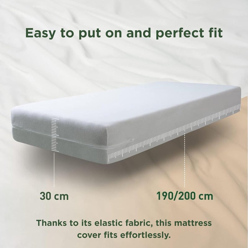 Savel - Elastic Cotton Mattress Cover | 140 x 190/200 cm | Mattress Protector with Zip, 100% Cotton Terry Fabric, Highly Absorbent and Adjustable (Bed 140 cm) Protective Cover White - Image 4