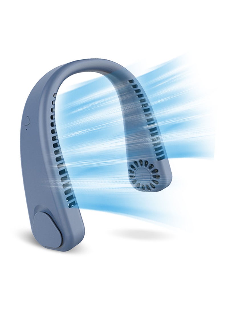 Generic Portable Neck Fan Bladeless Fan with USB Rechargeable Bladeless Blue  - Image 1