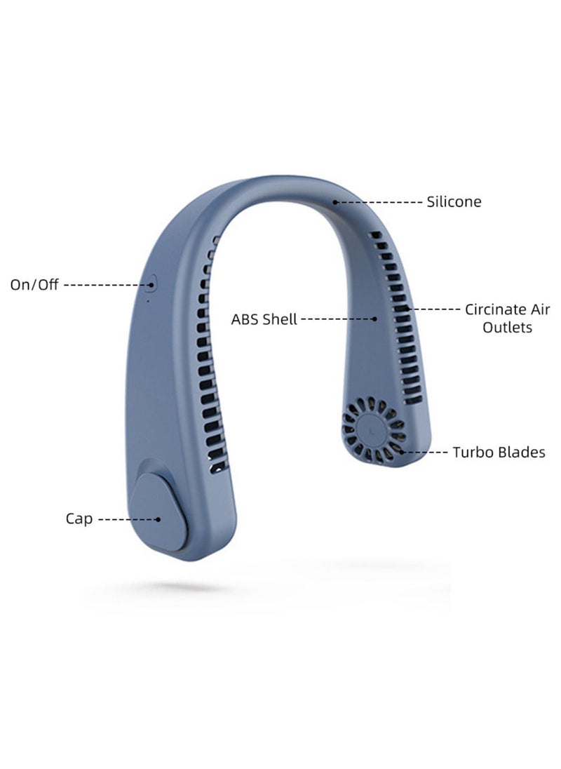 Generic Portable Neck Fan Bladeless Fan with USB Rechargeable Bladeless Blue  - Image 2
