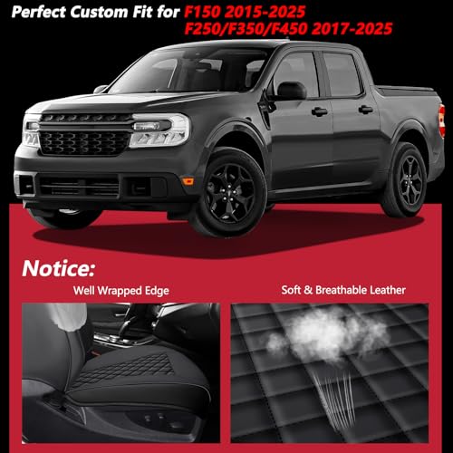 WENNFOUR F150 Seat Covers 2015-2026 Full Set, Truck Interior Sets with Lumbar Support Custom Fit for Ford F150 2015-2026, F250/F350/F450 2017-2026 Super Duty Crew Cab XLT XL Lariat Platinum, Black - Image 4
