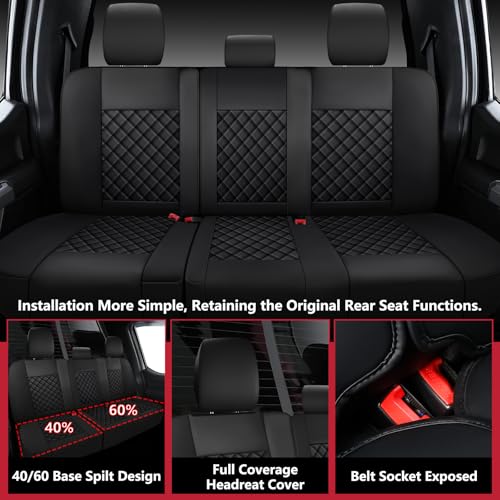 WENNFOUR F150 Seat Covers 2015-2026 Full Set, Truck Interior Sets with Lumbar Support Custom Fit for Ford F150 2015-2026, F250/F350/F450 2017-2026 Super Duty Crew Cab XLT XL Lariat Platinum, Black - Image 3