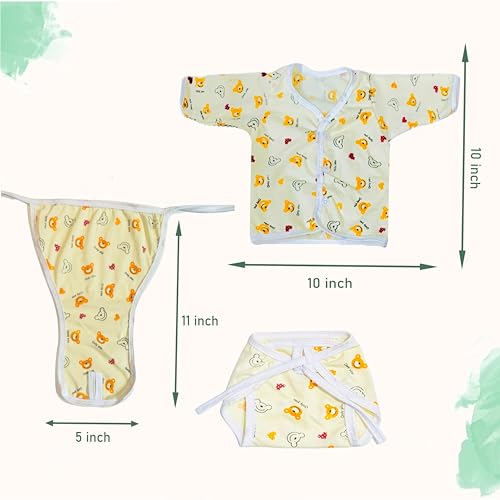 Fareto New Born Baby Clothing Set Front Open Full 6 Shirts | 6 Tying Nappies | 6 Tying Caps | Infant Cloths (0-3 Months) (Pack Of 18) (Full Sleeves) - Image 2
