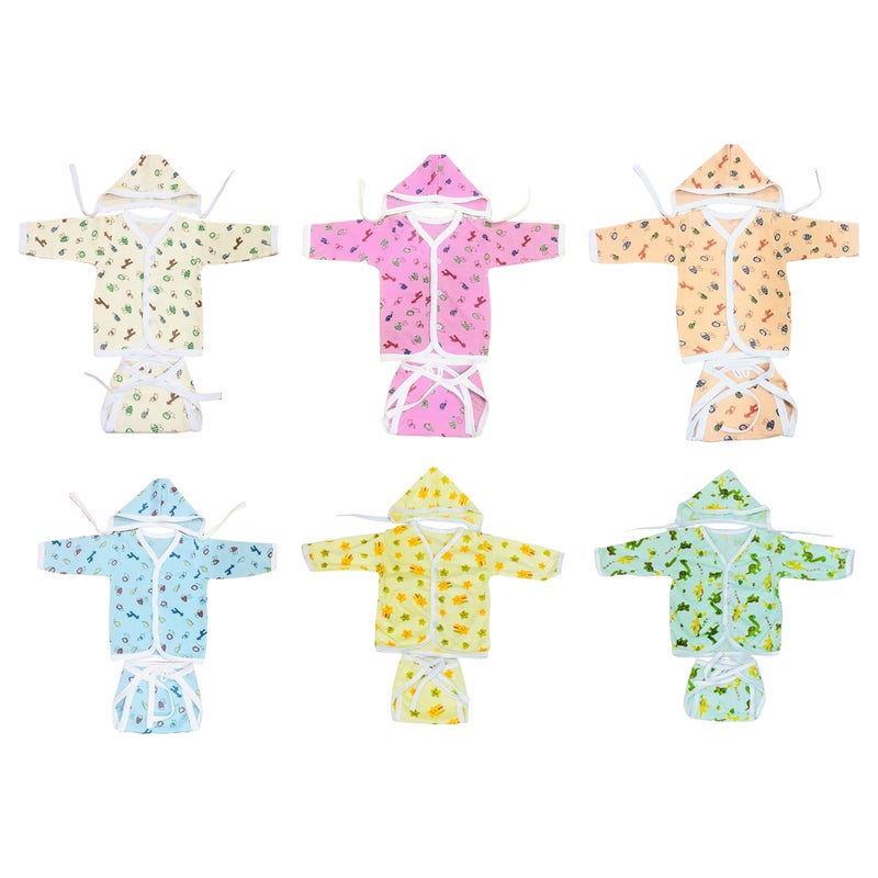 Fareto New Born Baby Clothing Set Front Open Full 6 Shirts | 6 Tying Nappies | 6 Tying Caps | Infant Cloths (0-3 Months) (Pack Of 18) (Full Sleeves) - Image 5