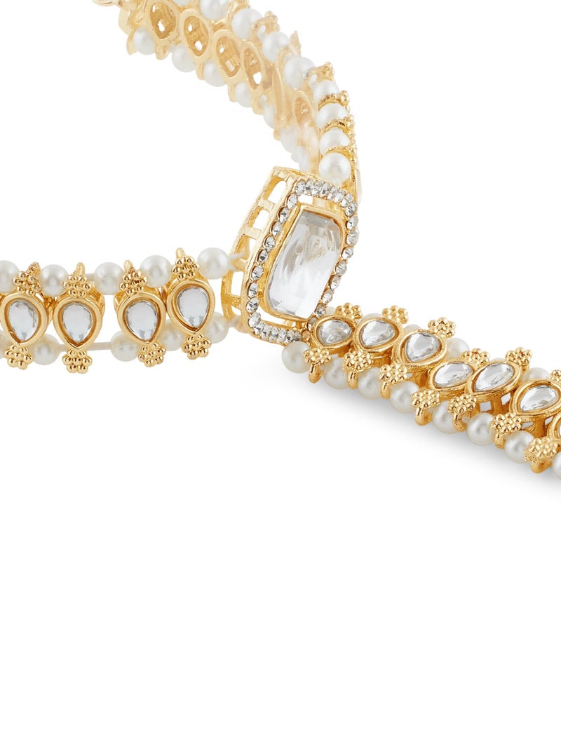 ZAVERI PEARLS Gold Tone Dazzling Kundan & Pearls Embellished Traditional Ring Bracelet For Women-ZPFK21266 - Image 4