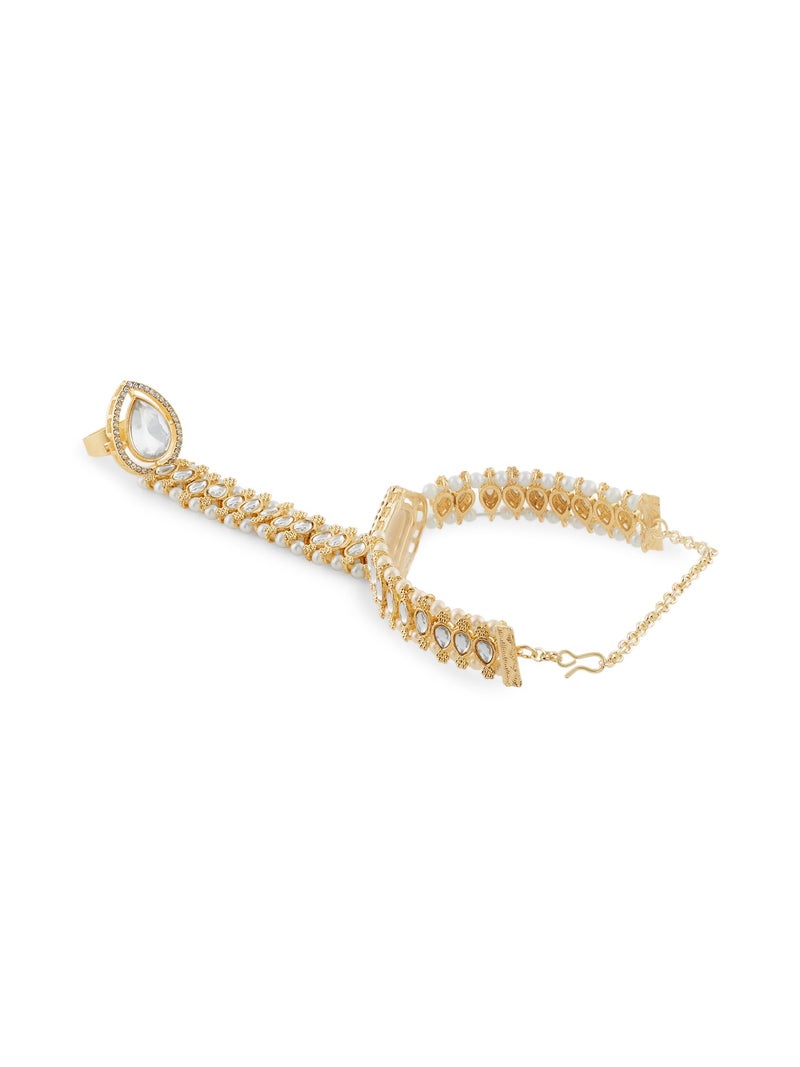 ZAVERI PEARLS Gold Tone Dazzling Kundan & Pearls Embellished Traditional Ring Bracelet For Women-ZPFK21266 - Image 1
