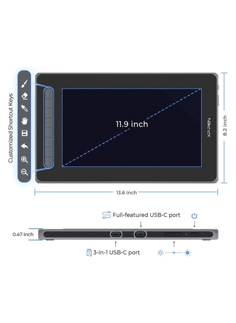 XP-PEN Artist12 | 2nd | شاشة عرض رسومية بحجم 11.9 بوصة مع قلم رسم | شاشة رسم بتقنية مغلفة بالكامل مع وظيفة إمالة | قلم X3 Smart بدون بطارية  - Image 2