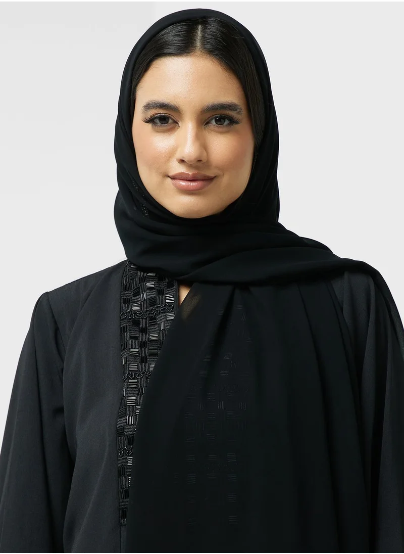 hayas closet Embroidered Accent Abaya