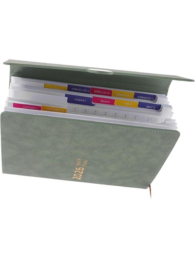 Olive Green Daily Weekly Monthly Planner with Index Bookmark - Image 1