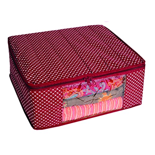 Homestrap Set of 6 Cotton Quilted Saree Covers | 3-Layered Foldable Storage Bags with Transparent Window & Zip | Premium Wardrobe Organizer for Sarees, Lehengas, Dresses | Maroon - Image 2
