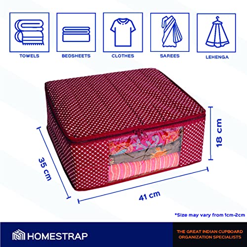 Homestrap Set of 6 Cotton Quilted Saree Covers | 3-Layered Foldable Storage Bags with Transparent Window & Zip | Premium Wardrobe Organizer for Sarees, Lehengas, Dresses | Maroon - Image 3