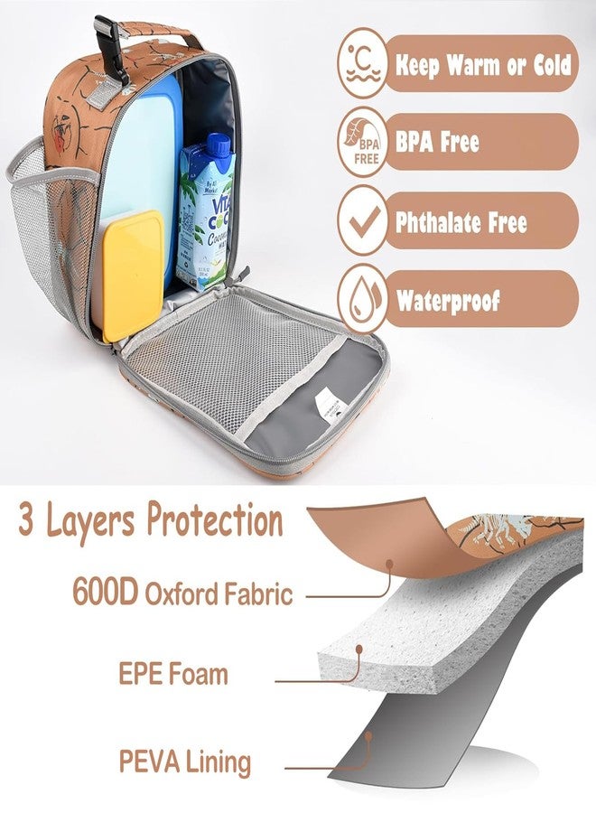 CaCTOUR Lunch Box Kids,Premium Insulated Lunch Bag for Girls Boys,Soft Bag Mini Cooler Back to School Thermal Reusable Lunch Bag for Work School Picnic （Brown Dino - Image 4