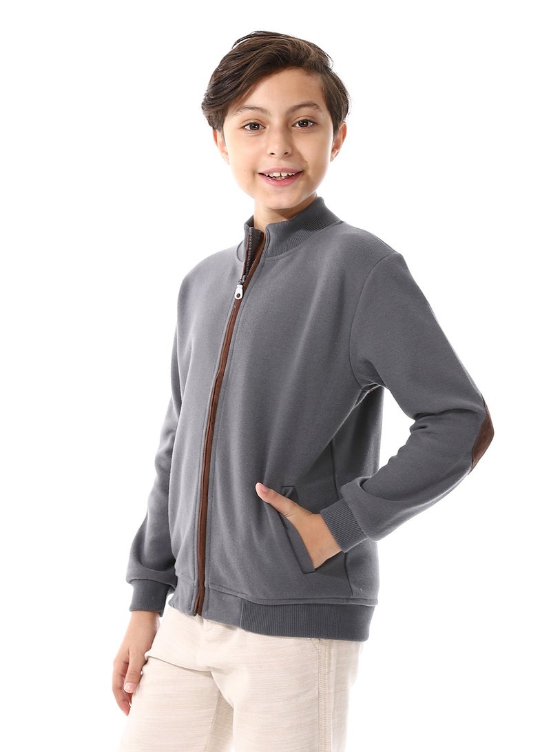Andora Slash Pockets Plain Zipped Boys Sweatshirt_ Dark Grey - Image 2