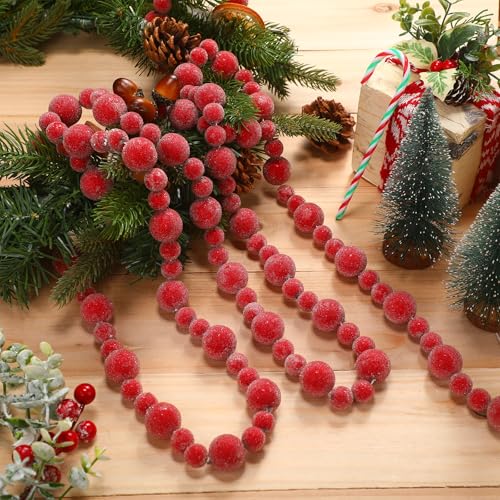 Canlierr 9ft Sugared Red Berry Garland for Christmas Tree Artificial Christmas Snowy Holly Berry Garland Decor for Xmas Tree Indoor Home Room Holiday Party Decoration Birthday Party Supplies - Image 1