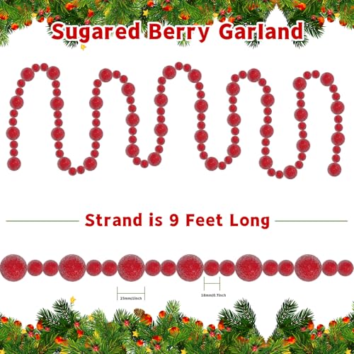 Canlierr 9ft Sugared Red Berry Garland for Christmas Tree Artificial Christmas Snowy Holly Berry Garland Decor for Xmas Tree Indoor Home Room Holiday Party Decoration Birthday Party Supplies - Image 3