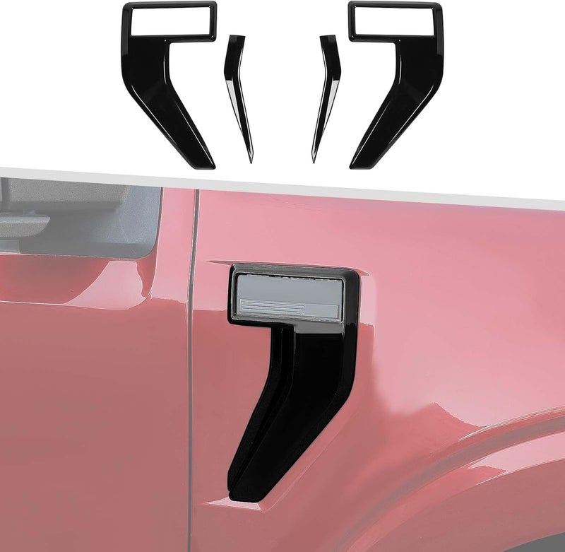 Jimen Fit for Ford F150 2021-2024, 4PCS Fender Side Vent Badge Emblem Cover Trim (Black) - Image 1