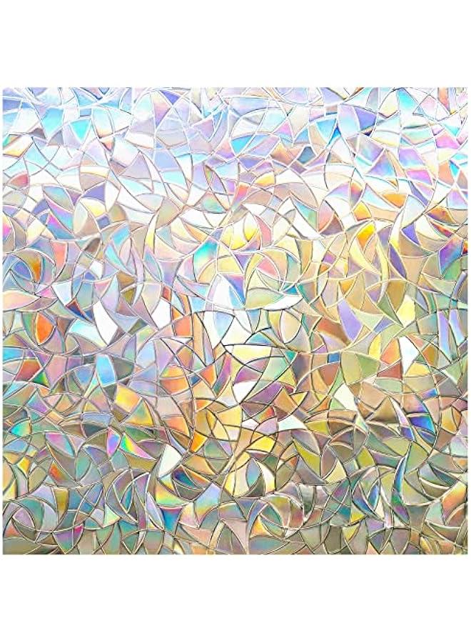 Window Privacy Film Rainbow Film Decorative Window Sticker, 3D Static Stained Glass Cling Tint for Home Heat Control Non-Adhesive, 17.5 x 78.7 inches - Image 1