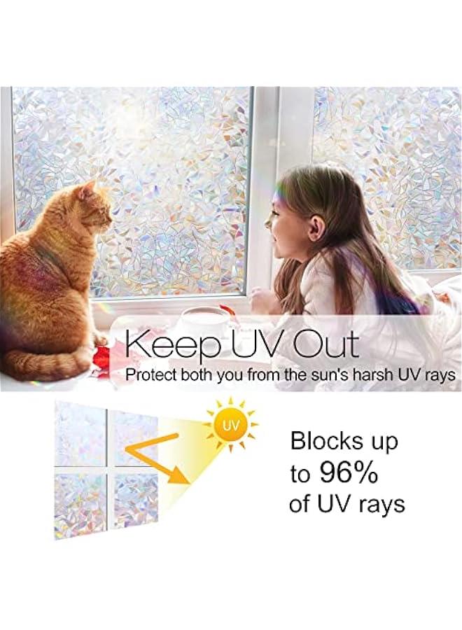 Window Privacy Film Rainbow Film Decorative Window Sticker, 3D Static Stained Glass Cling Tint for Home Heat Control Non-Adhesive, 17.5 x 78.7 inches - Image 3