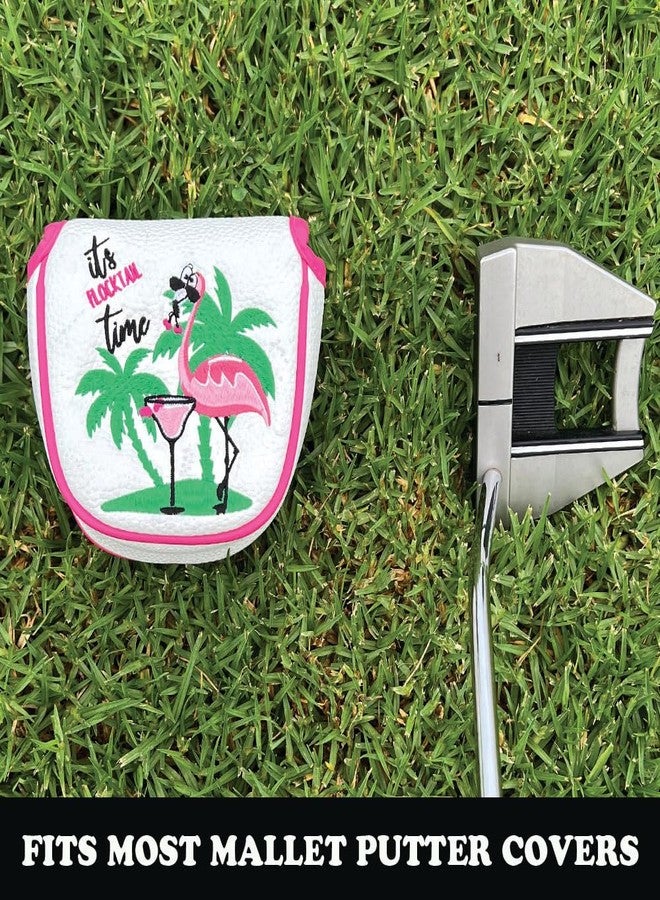 Giggle Golf Flamingo Golf Head Covers – Driver, Fairway, Hybrid & Putter – Tropical Black Flamingo Design - Great Gift (for Mallet/White) - Image 5