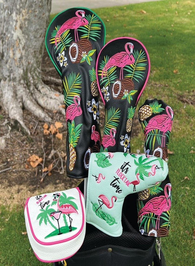 Giggle Golf Flamingo Golf Head Covers – Driver, Fairway, Hybrid & Putter – Tropical Black Flamingo Design - Great Gift (for Mallet/White) - Image 4