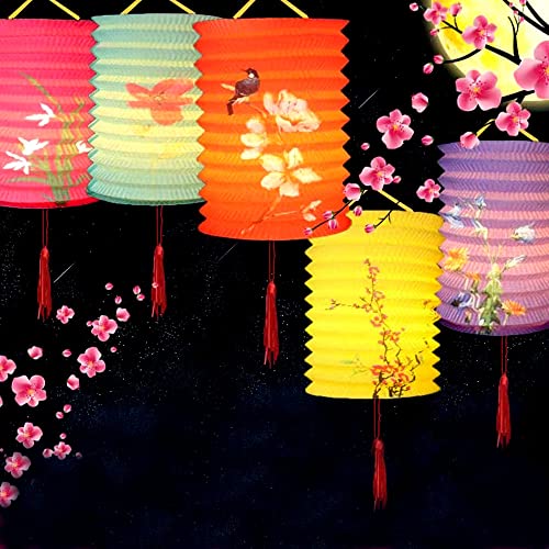 Aiminjey 10PCS Chinese Japanese Asian Paper Lanterns with LED Lights Decorative Hanging Electric Paper Lanterns 6.3inch Colorful for Spring Festival Valentine Lunar New Year Party Decorations Decor (10) - Image 2