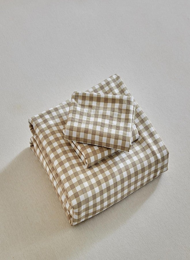 DuShow Grid Queen Duvet Cover Set - Tan Gingham Washed Microfiber Comforter Cover Set, 3 Pieces Plaid Checkered Soft Reversible Bedding Set(Tan,Queen) - Image 5