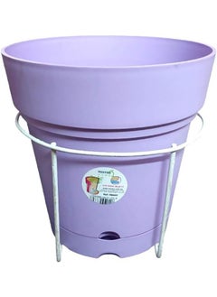 Generic Round planter 22 cm diameter with metal stand for hanging on the balcony - made of polypropylene against the effect of sunlight - the metal stand is painted with electrostatic white paint (lavender)  - Image 1