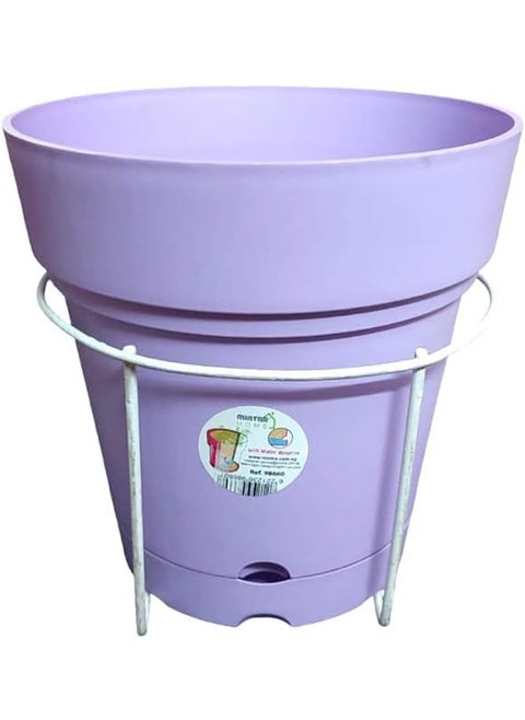 Round planter 22 cm diameter with metal stand for hanging on the balcony - made of polypropylene against the effect of sunlight - the metal stand is painted with electrostatic white paint (lavender)